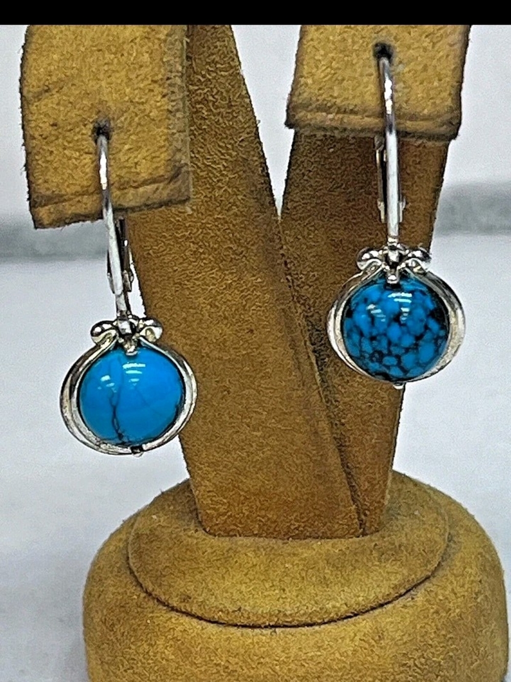 Silver Drop Earrings with Turquoise Blue Stone - Women Jewelry